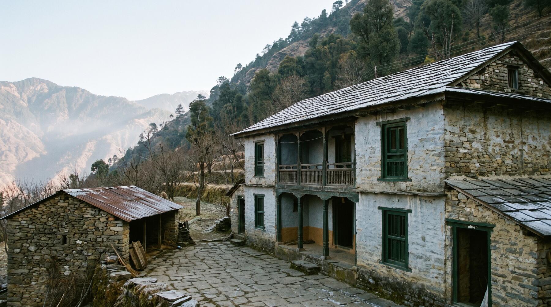 The house at Aangan Seven seen from the orchard